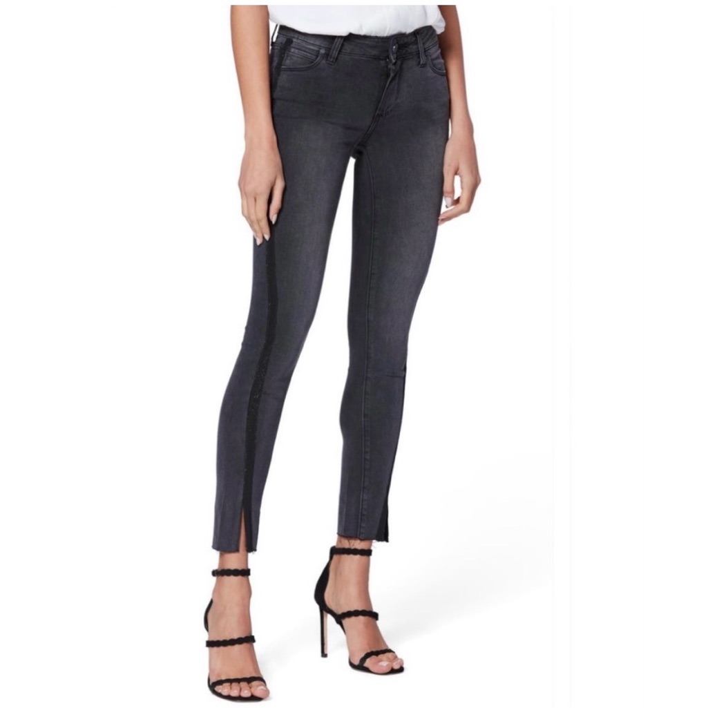 Paige Black Granite Verdugo Twist Seam Raw Ankle Crop Skinny Jeans